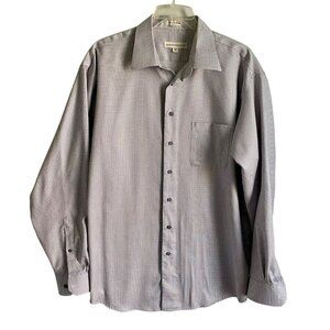 Pronto Uomo Non Iron Button Down Long Sleeve Men's Shirt Grey Cotton Size 2XLT